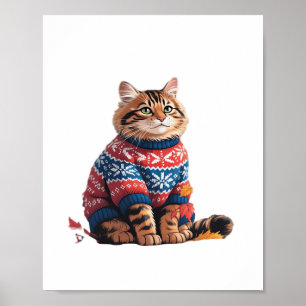 Cat Leaf Fall Hello Autumn Funny Cat Kitten Lover  Poster