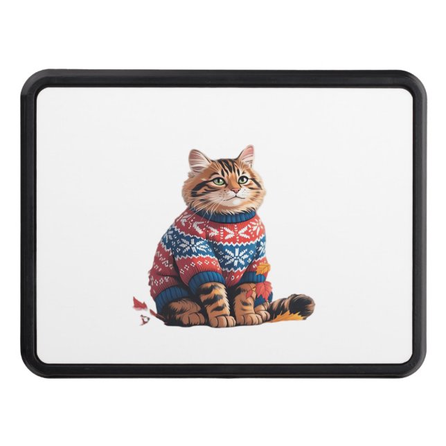 Cat Leaf Fall Hello Autumn Funny Cat Kitten Lover  Trailer Hitch Cover (Front)