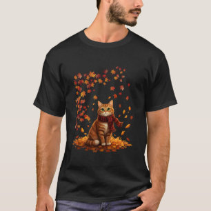 Cat Leaf Fall Tree Hello Autumn Thanksgiving It's  T-Shirt