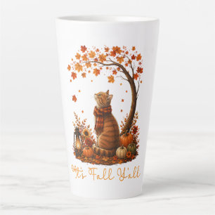 Cat Leaf Fall Tree Hello Autumn Thanksgiving Latte Mug