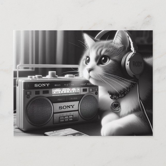 cat leasing music postcard (Front)
