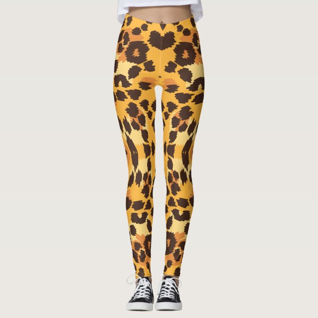 Cat Leopard Dot Pattern Orange Brown Safari Animal Leggings (Front)