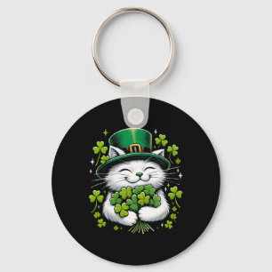 Cat Leprechaun Clover St. Patricks Day Women Girls Keychain