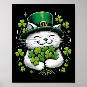 Cat Leprechaun Clover St. Patricks Day Women Girls Poster