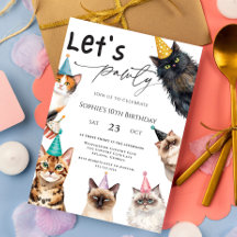 Cat Let's Pawty Kitten Cute kitty 10th Birthday