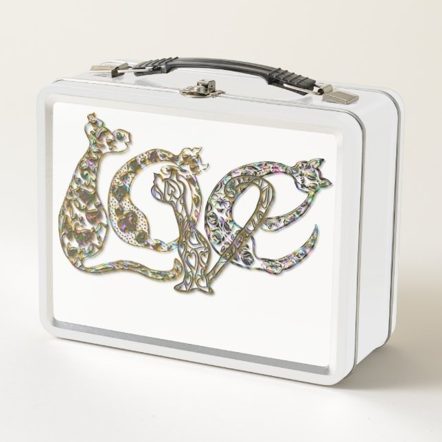 Cat Lettering Love Monogram Alphabet Metal Lunch Box (Front)