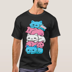 Cat LGBT Trans Flag Cute Cats Pile Transgender Pri T-Shirt