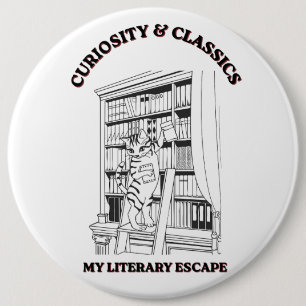 Cat Librarian Aesthetic Art Poster 6 Inch Round Button