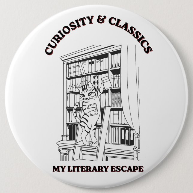 Cat Librarian Aesthetic Art Poster  6 Inch Round Button (Front)