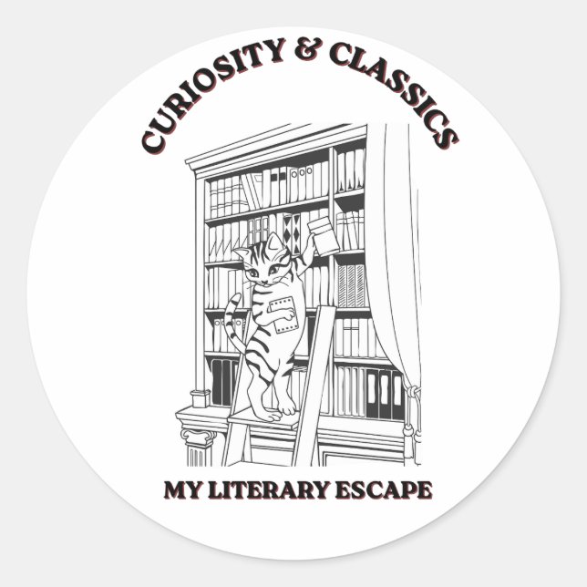 Cat Librarian Aesthetic Art Poster  Classic Round Sticker (Front)