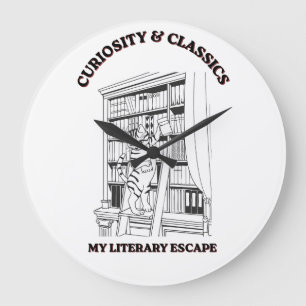 Cat Librarian Aesthetic Art Poster Large Clock