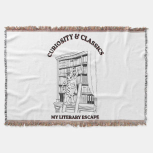 Cat Librarian Aesthetic Art Poster Throw Blanket