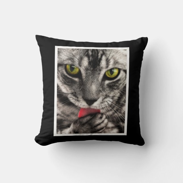 Cat Lick Throw Pillow (Front)