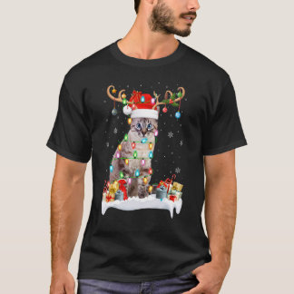 Cat Lighting Xmas Reindeer Santa Hat Cat Christmas T-Shirt
