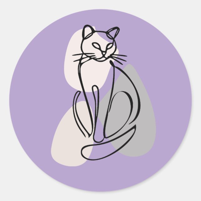 Cat Line Art Minimalist  Classic Round Sticker (Front)