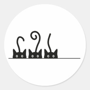 Cat line drawing. Three cats. World Cattendday. Classic Round Sticker