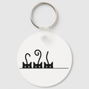 Cat line drawing. Three cats. World Cattendday. Keychain