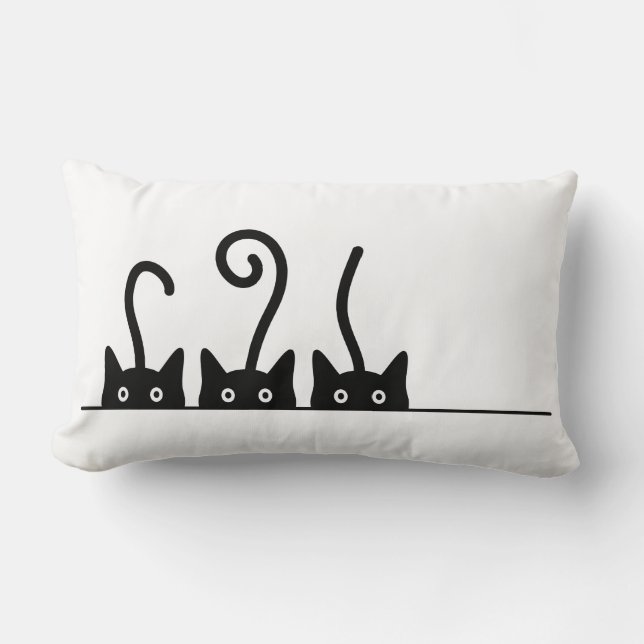 Cat line drawing. Three cats. World Cattendday. Lumbar Pillow (Front)