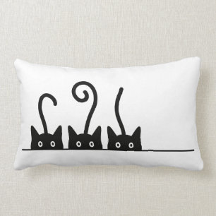 Cat line drawing. Three cats. World Cattendday. Lumbar Pillow