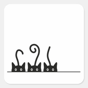 Cat line drawing. Three cats. World Cattendday. Square Sticker