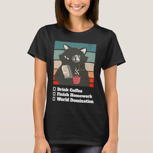 Cat List World Domination Homework School Kid Coll T-Shirt (Front)