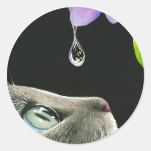 Cat looking at flower water drop 409 Sticker
