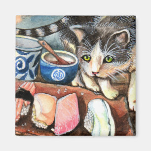 Cat Looking at Sushi Magnet