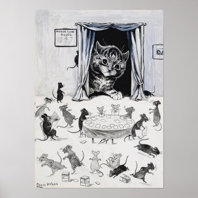 Cat Looking into The Mouseland, Louis Wain Poster (Front)