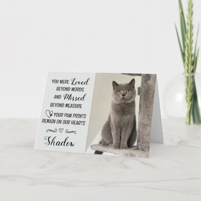 Cat Loss Sympathy Card Personalized Photo Pet Name (Front)
