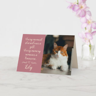 Cat Loss Sympathy Card Photo Pet Name Rose Gold 