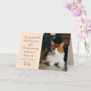 Cat Loss Sympathy Card with Pet Photo & Name Pink