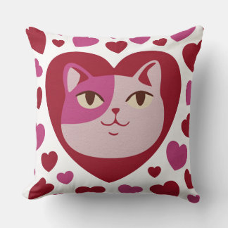 Cat love and hearts throw pillow design