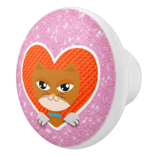Cat Love Ceramic Knob