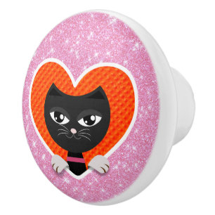 Cat Love Ceramic Knob