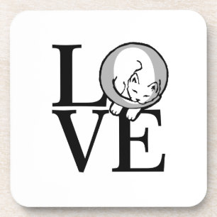 Cat Love Click to Customize Background Colour Coaster