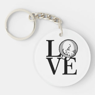Cat Love Click to Customize Background Colour Keychain