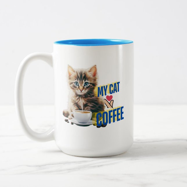 Cat love coffee  Two-Tone coffee mug (Left)