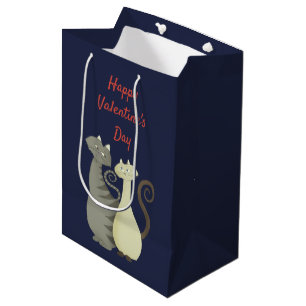 Cat Love Couple Navy and Red Happy Valentine's Day Medium Gift Bag