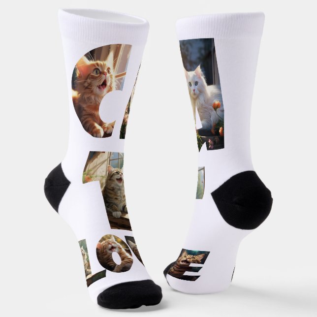 Cat Love I Cut Out Photos Socks (Angled)