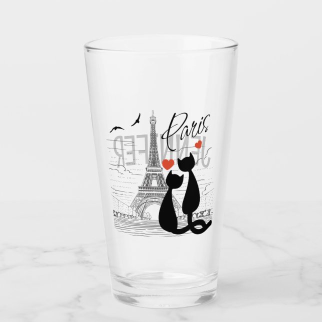 Cat love in Paris Glass (Front)