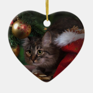 Cat love Merry Christmas Ceramic Ornament
