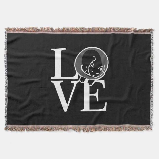 Cat Love on Black Decor Throw Blanket (Front)
