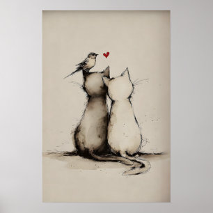 Cat Love Printable, Minimal Animal Art Print