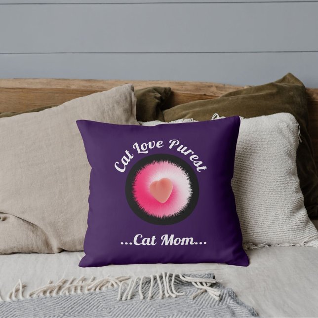 Cat Love Purest Personalized Funny Quote Purple Throw Pillow (Creator Uploaded)