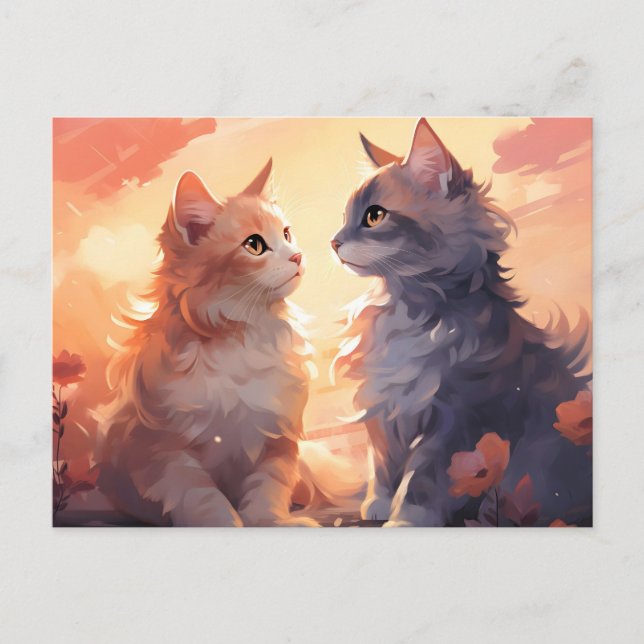 Cat Love Romance Watercolor Whispers Holiday Postcard (Front)