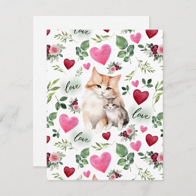 Cat Love Valentine’s Day Card in White (Front/Back)
