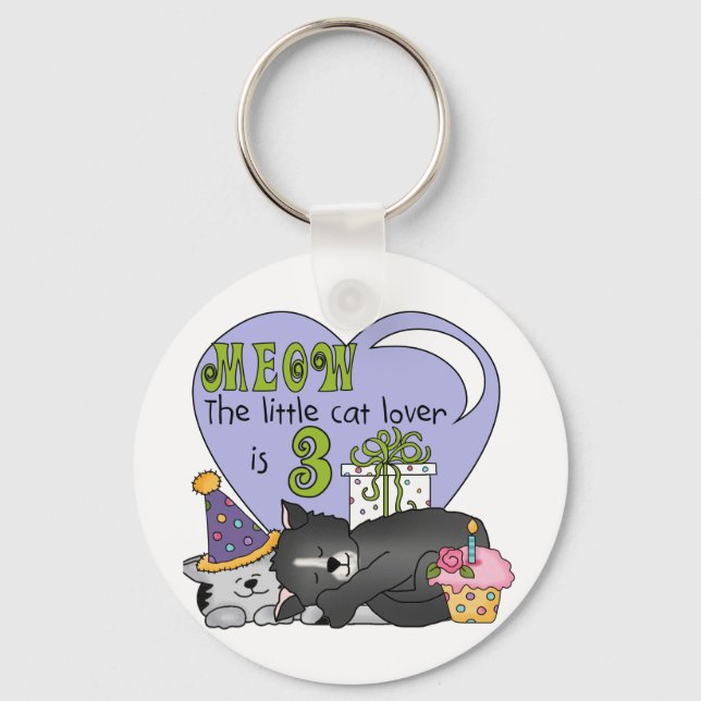 Cat Lover 3rd Birthday T shirts and Gifts Keychain (Front)