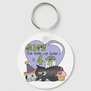 Cat Lover 4th Birthday T-shirts and Gifts Keychain