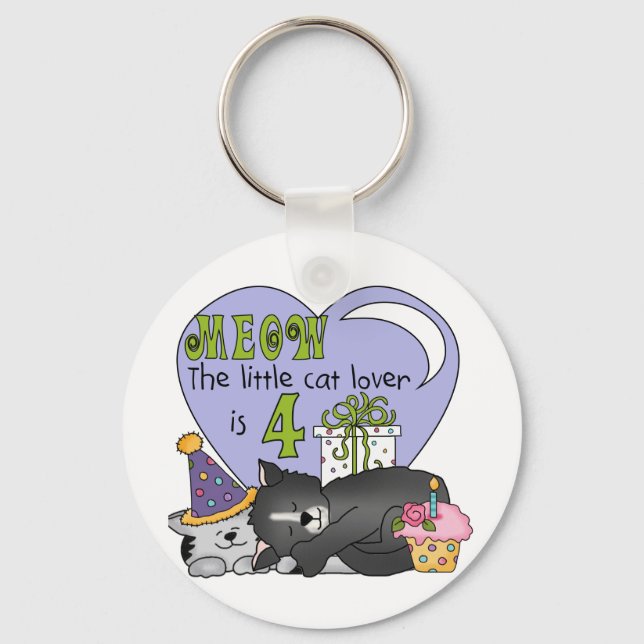Cat Lover 4th Birthday  T-shirts and Gifts Keychain (Front)