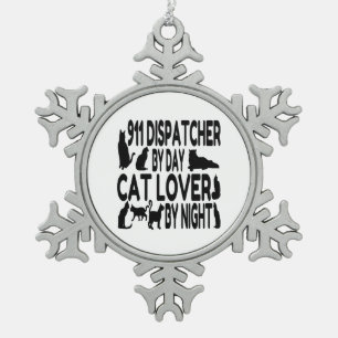 Cat Lover 911 Dispatcher Snowflake Pewter Christmas Ornament